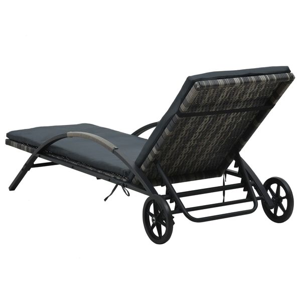 vidaXL Sonnenliege mit Auflage & R&auml;dern Poly Rattan Anthrazit