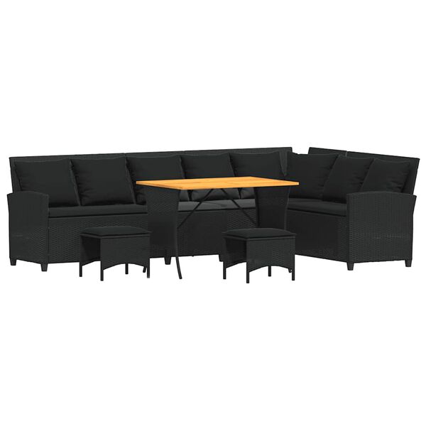 vidaXL 4tlg. Garten-Sofagarnitur mit Kissen L-Form Schwarz Poly Rattan