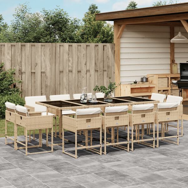 vidaXL 13-tlg. Garten-Essgruppe mit Kissen Beige Poly Rattan