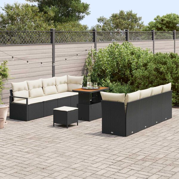 vidaXL Garten-Sofa-Set mit Kissen Schwarz und Creme 90 x 55 x 71 cm