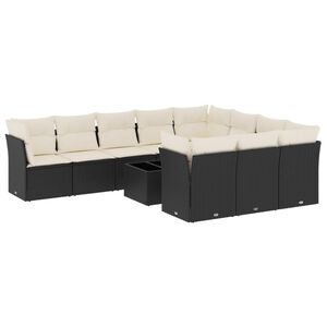 vidaXL 11-tlg. Garten-Sofagarnitur mit Kissen Schwarz Poly Rattan
