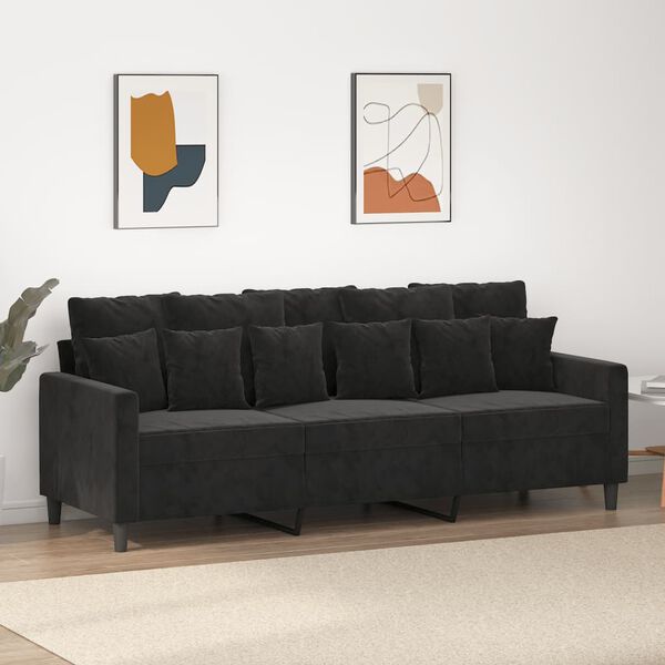 vidaXL 3-Sitzer-Sofa Schwarz 180 cm Samt