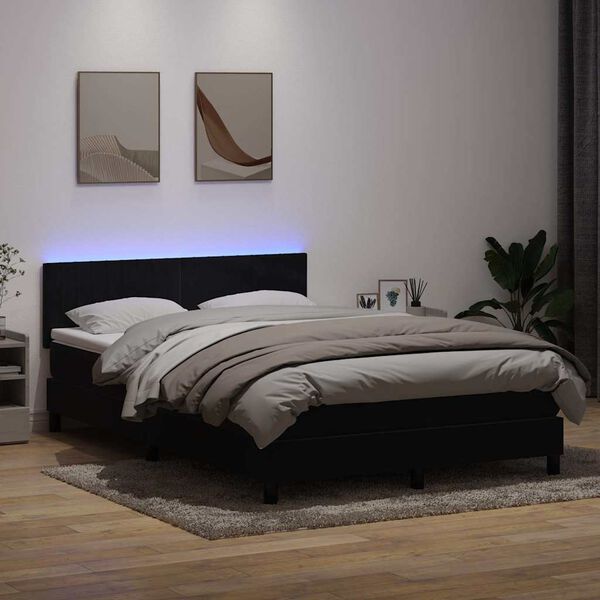 vidaXL Boxspringbett mit Matratze & LED Schwarz 140x220 cm Samt