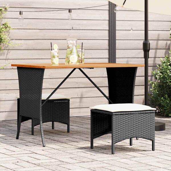 vidaXL 3-tlg. Garten-Essgruppe mit Kissen Schwarz Poly Rattan