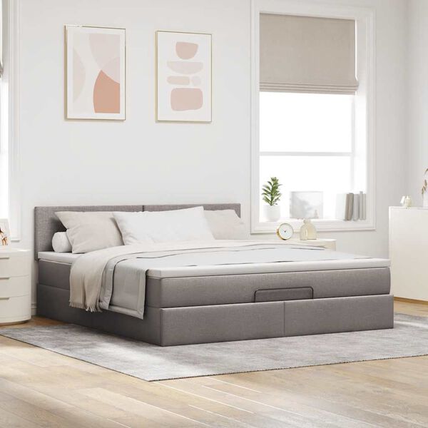 vidaXL Ottomane Bett mit Matratze & LEDs Taupe 180x200 cm Stoff