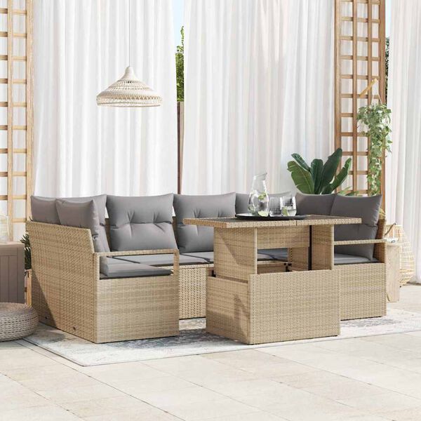 vidaXL Gartensofa-set mit Speicher mit Kissen 7 pcs Beige Poly-Rattan