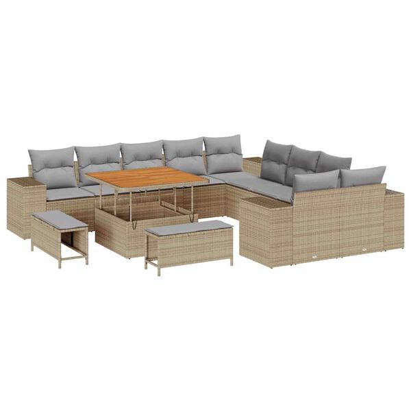 vidaXL Gartensofa-set mit Kissen 13 pcs Beige und Hellgrau Poly-Rattan