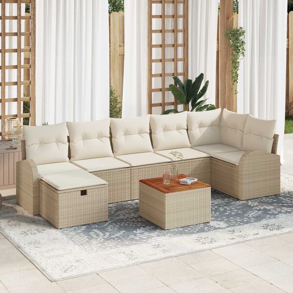 vidaXL Garten-Sofa-Set mit Kissen mit Speicher 8 pcs Beige Poly Rattan