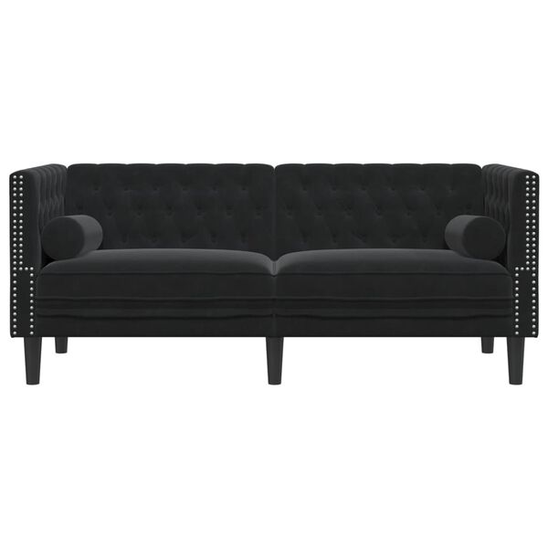 vidaXL Chesterfield-Sofa mit Nackenrollen 2-Sitzer Schwarz Samt