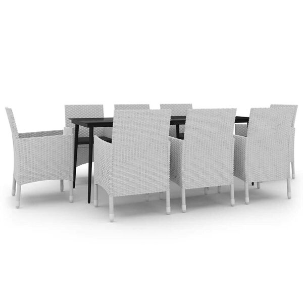 vidaXL 9-tlg. Garten-Essgruppe mit Kissen Poly Rattan und Glas