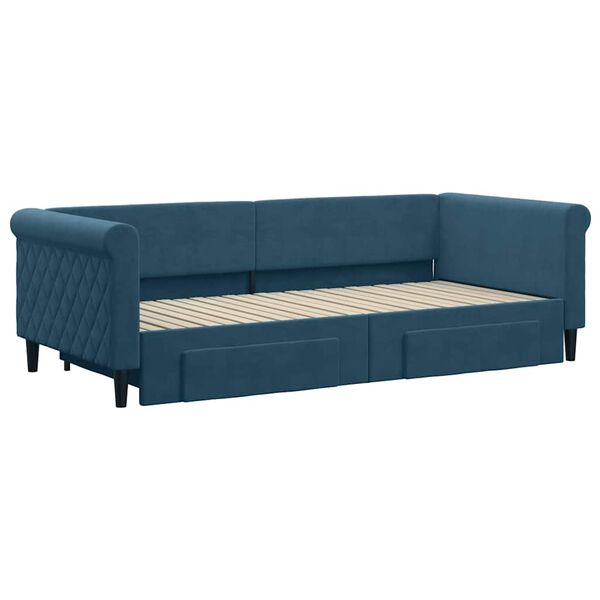 vidaXL Tagesbett Ausziehbar mit Schubladen Blau 90x200 cm Samt