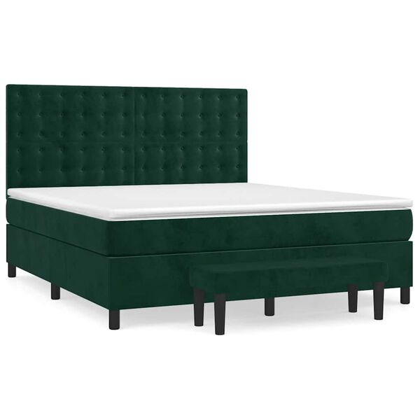 vidaXL Boxspringbett mit Matratze Dunkelgr&uuml;n 160x200 cm Samt