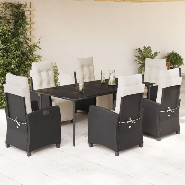vidaXL 7-tlg. Garten-Essgruppe mit Kissen Schwarz Poly Rattan