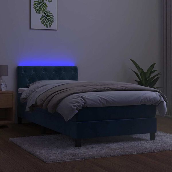 vidaXL Boxspringbett mit Matratze & LED Dunkelblau 80x200 cm Samt