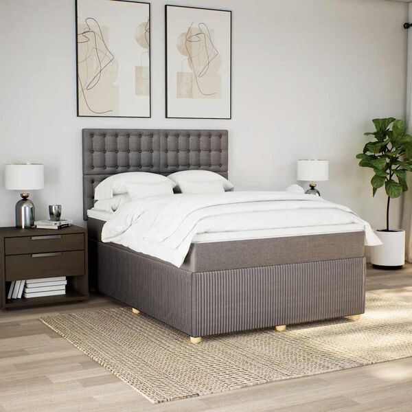 vidaXL Boxspringbett mit Matratze Taupe 160x200 cm Stoff