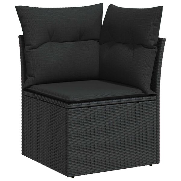 vidaXL Garten-Sofa-Set mit Kissen mit Speicher Schwarz Poly Rattan