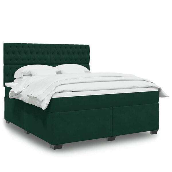 vidaXL Boxspringbett mit Matratze Dunkelgr&uuml;n 180x200 cm Samt