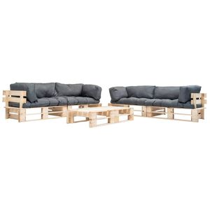 vidaXL 6-tlg. Paletten-Lounge-Set mit Kissen in Grau Holz