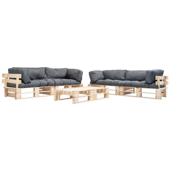 vidaXL 6-tlg. Paletten-Lounge-Set mit Kissen in Grau Holz