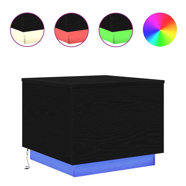 vidaXL Couchtisch mit LED-Leuchten Schwarz Eichen-Optik 50x50x40 cm