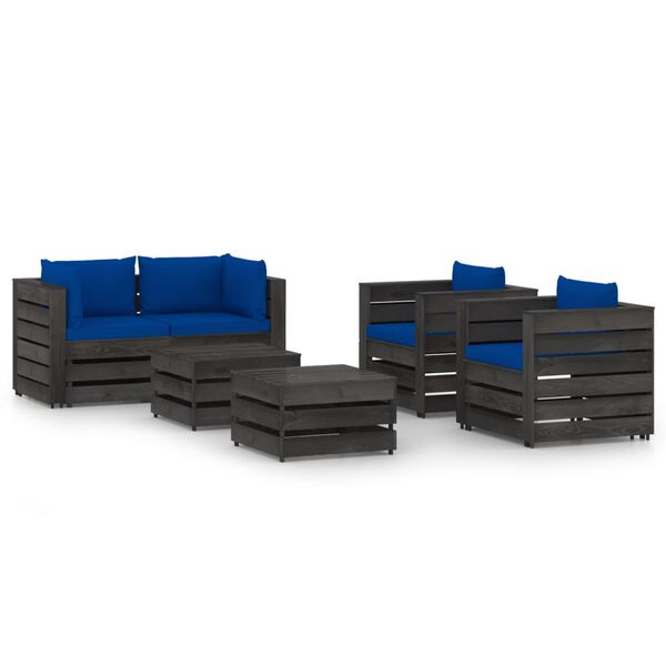 vidaXL 6-tlg. Garten-Lounge-Set mit Kissen Grau Impr&auml;gniertes Holz
