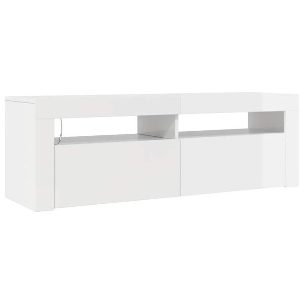 vidaXL TV-Schrank mit LED-Leuchten Hochglanz-Wei&szlig; 120x35x40 cm