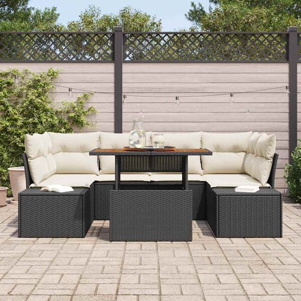 vidaXL Garten Essgruppe mit Kissen mit Kissen 7 pcs Schwarz und Creme