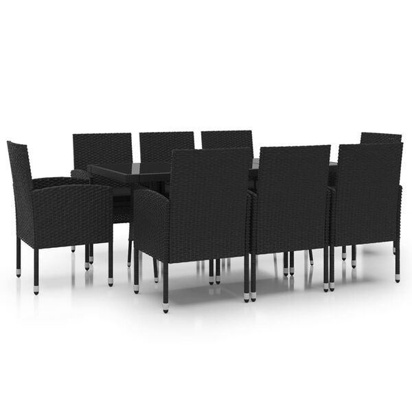 vidaXL 9-tlg. Garten-Essgruppe Poly Rattan Schwarz