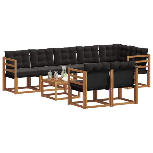 vidaXL Outdoor-Sofagarnitur mit Kissen 9 pcs Nat&uuml;rlich und Schwarz
