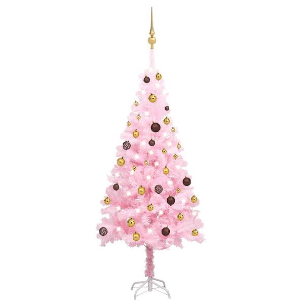 vidaXL K&uuml;nstlicher Weihnachtsbaum mit Beleuchtung & Kugeln Rosa 150cm