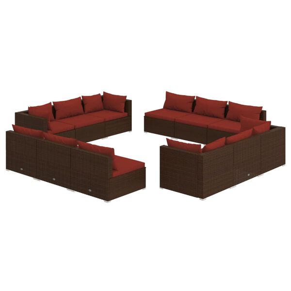 vidaXL 12-tlg. Garten-Lounge-Set mit Kissen Poly Rattan Braun