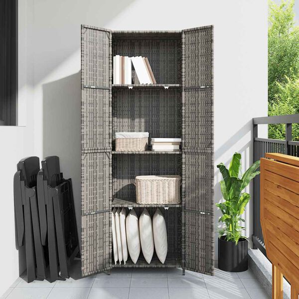 vidaXL Gartenschrank Grau 59x40x180 cm Poly Rattan