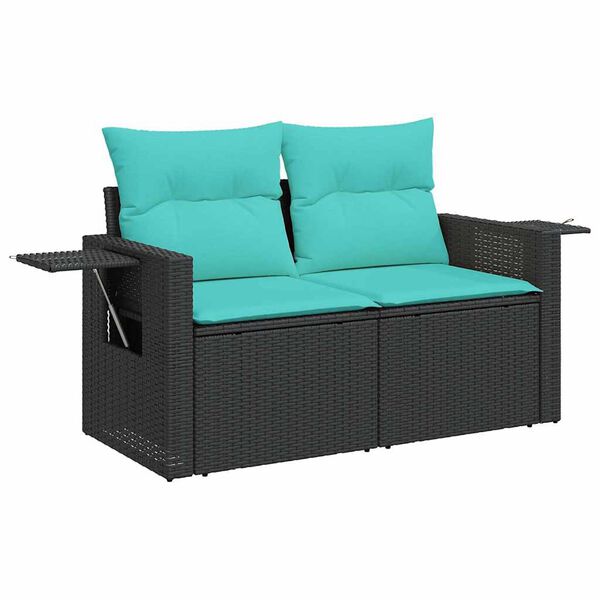 vidaXL 7-tlg. Garten-Sofagarnitur mit Kissen Schwarz Poly Rattan