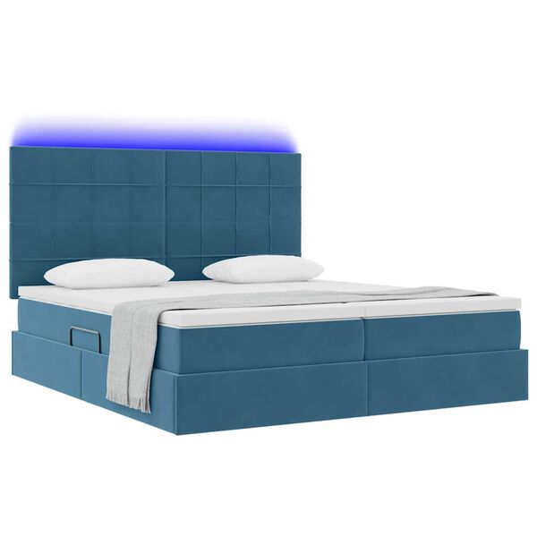 vidaXL Bett mit LED-Lichtleisten Dunkelblau 180 x 200 cm Samt