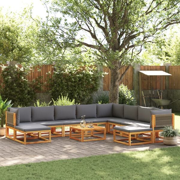 vidaXL 11-tlg. Gartensofa-Set mit Kissen Holz Akazie & Seil