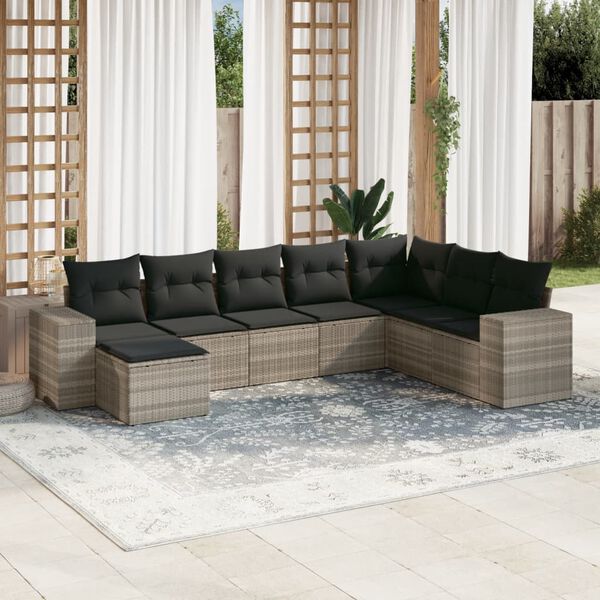 vidaXL 8-tlg. Garten-Sofagarnitur mit Kissen Hellgrau Poly Rattan