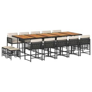 vidaXL 15-tlg. Garten-Essgruppe mit Kissen Schwarz Poly Rattan