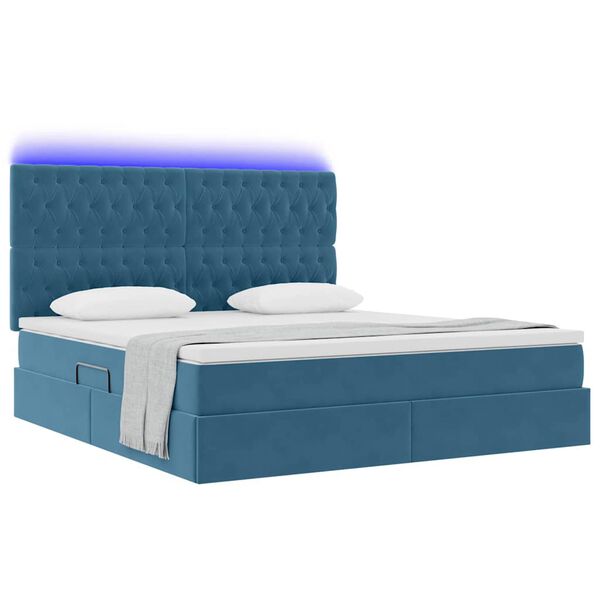 vidaXL Bett mit Stauraum und LED mit LED Dunkelblau 160 x 200 cm Samt