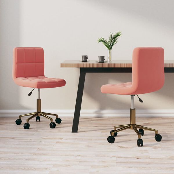 vidaXL Esszimmerst&uuml;hle 2 Stk. Drehbar Rosa Samt