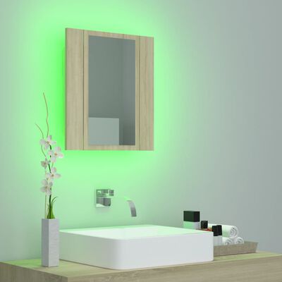 vidaXL LED-Bad-Spiegelschrank Sonoma-Eiche 40x12x45 cm Acryl