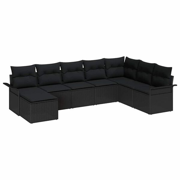vidaXL Gartensofa-set mit Kissen 8 pcs Schwarz Poly-Rattan