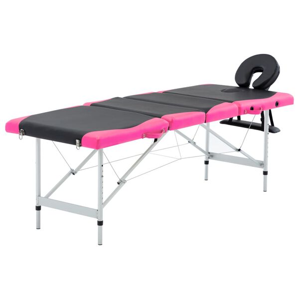 vidaXL Massageliege Klappbar 4-Zonen Aluminiumgestell Schwarz und Rosa