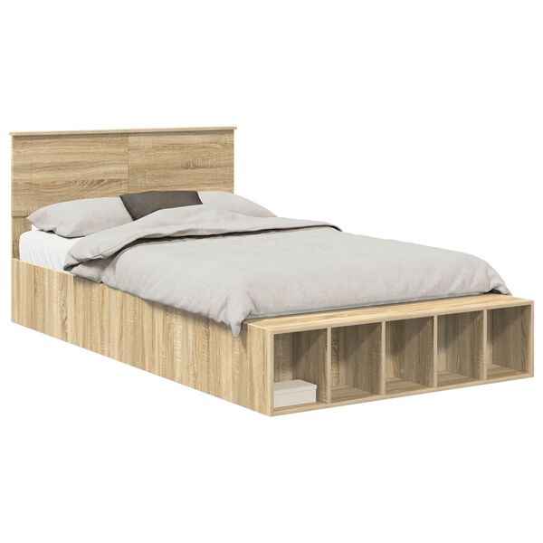 vidaXL Bettrahmen mit Regal Sonoma-Eiche 135 x 190 cm Holzwerkstoff