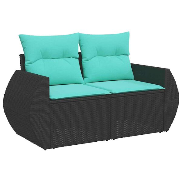 vidaXL 9-teiliges Gartensofa-Set mit Kissen, schwarzes Polyrattan