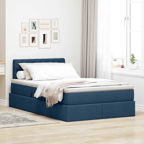 vidaXL Bett mit Stauraum und LED Blau 120 x 200 cm Polyester