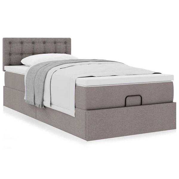 vidaXL Ottoman-Bett mit Matratze Taupe 90x200 cm Stoff