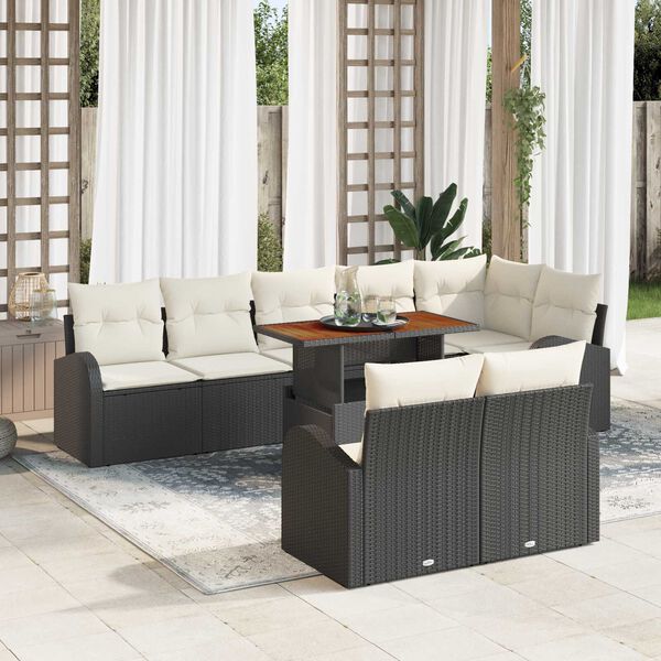 vidaXL Garten-Sofa-Set mit Speicher 9 pcs Schwarz Poly Rattan