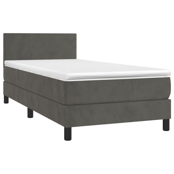 vidaXL Boxspringbett mit Matratze & LED Dunkelgrau 90x190 cm Samt