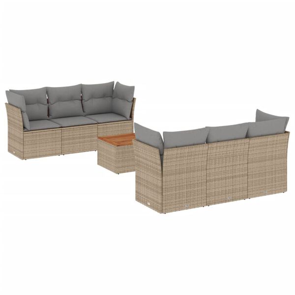 vidaXL 7-tlg. Garten-Sofagarnitur mit Kissen Beige Poly Rattan