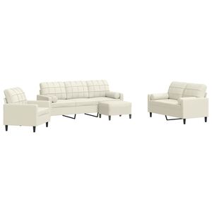 vidaXL 4-tlg. Sofagarnitur mit Kissen und Nackenrollen Creme Samt